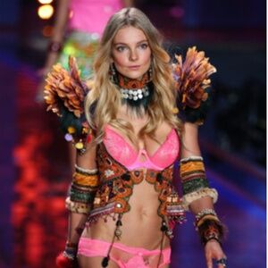 Lace Neon Pink Bra w/ jewels 34B -VICTORIA'S SECRET Fashion Show original: $158